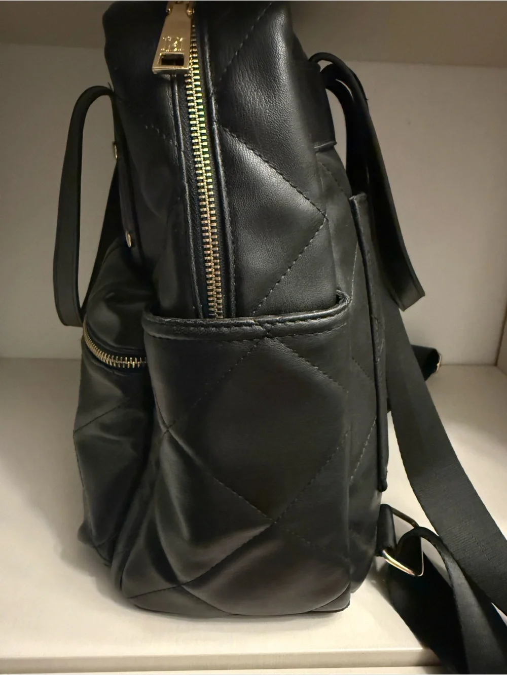 Badgley Mischka Quilted Black Women’s Backpack with Gold Logo Accent